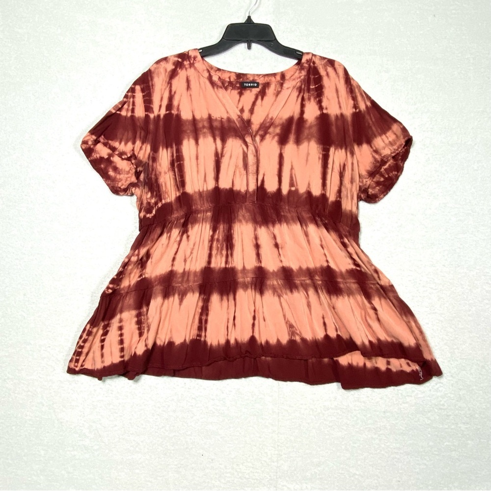 Torrid Tie Dye Babydoll Tunic Top Womens 1 (1X) Short Sleeve V-Neck Blouse